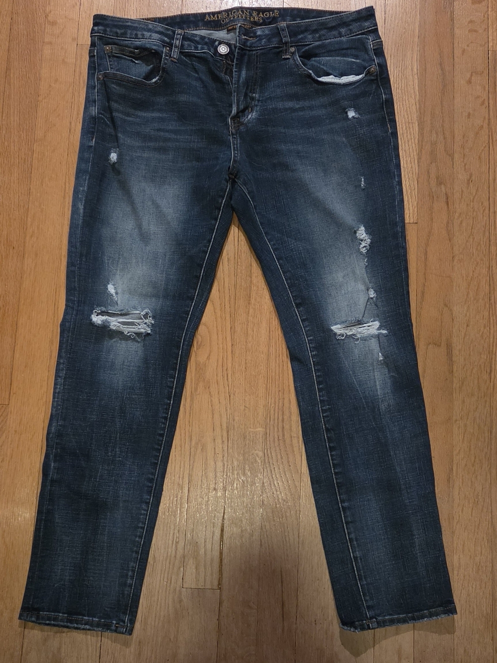 American Eagle Outfitters Men's Skinny Distressed Dark Blue Jeans